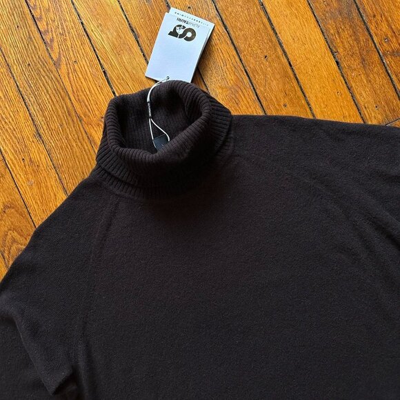 NWT Alpha Tauri 3D Knit Cashmere Wool Blend Turtleneck Sweater Women Large Brown - Picture 2 of 8